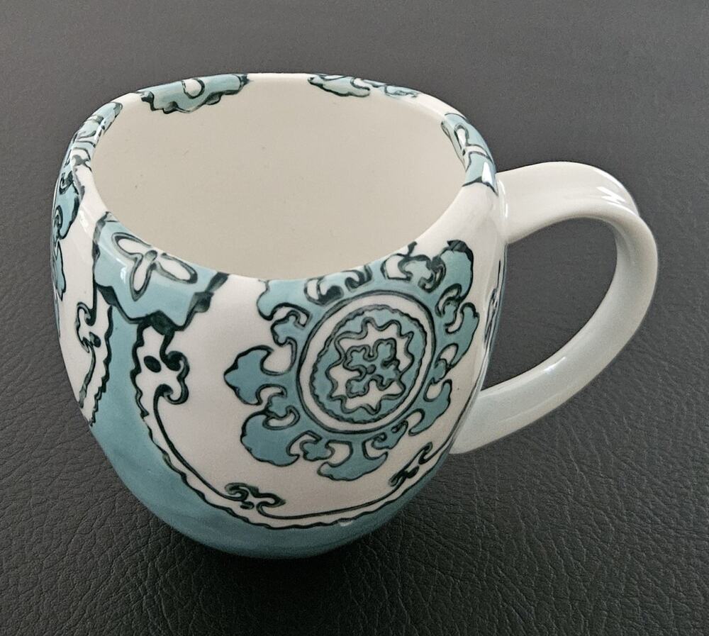 Anthropologie Coffee Tea Mug Cup GLORIOSA Mandala Mint Green Sea Foam Teal